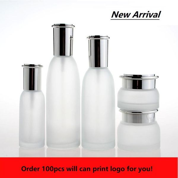 

storage bottles & jars 120ml,100ml,,40ml frosted glass lotion pump bottle,bright silver cap,30g 50g empty cream jar,cosmetic packing bottle