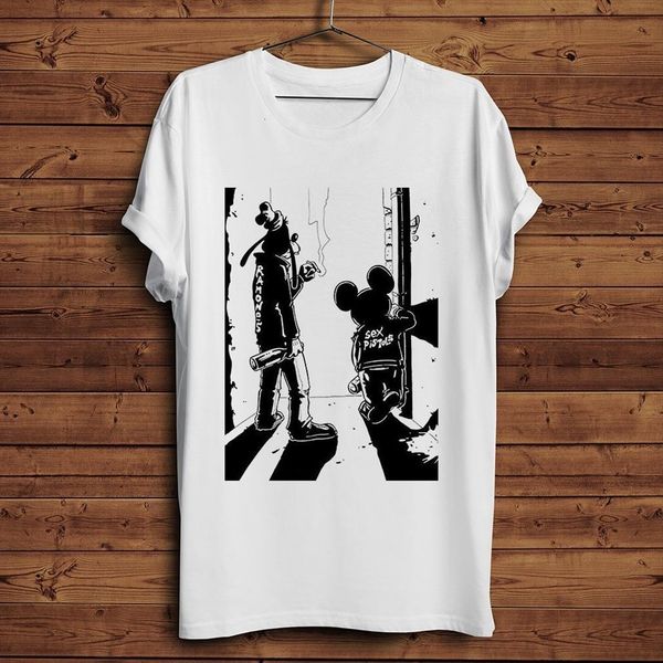 

depraved drunkard dog and mouse men t shirt funny summer white casual homme cool hipster punk anime streetwear, White;black