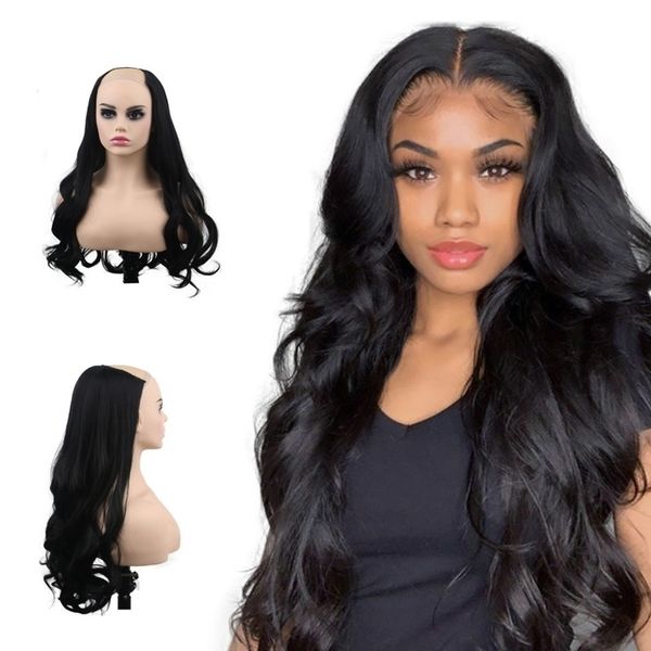 

head new female half set high temperature silk wig long curly hair, Black