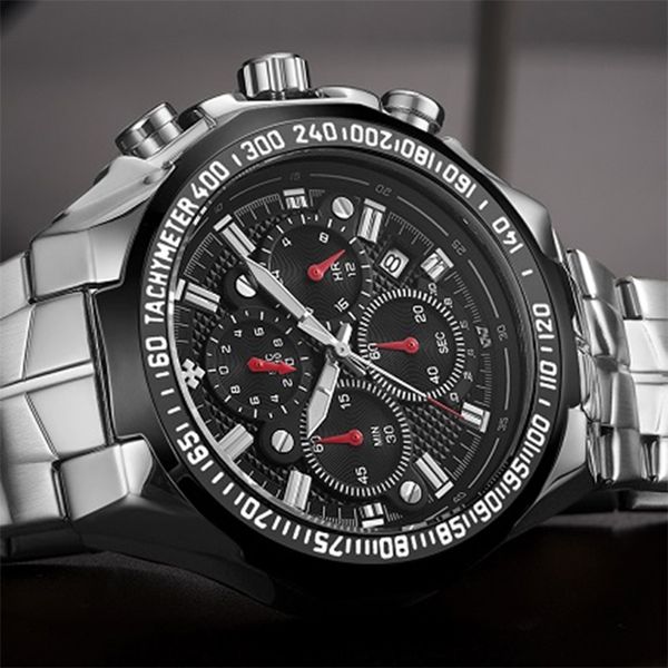 

sports watches for men fashion quartz men big clock wwoor brand luxury military full steel waterproof chronograph wristwatch 210329, Slivery;brown