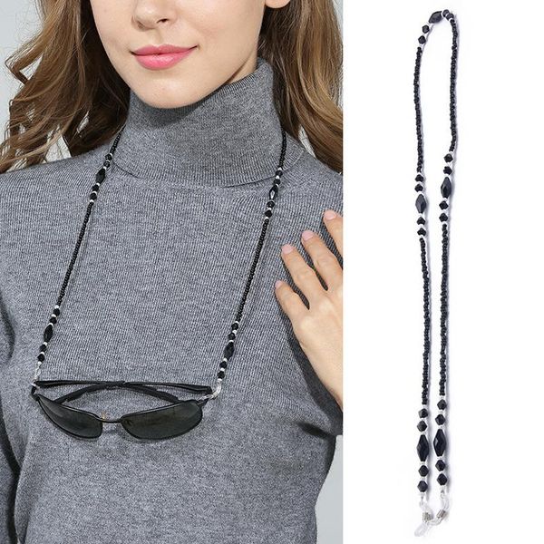 

sunglasses frames sold fashion women eyeglass chains black acrylic beads anti-slip eyewear cord holder neck strap reading glasses rope, Silver