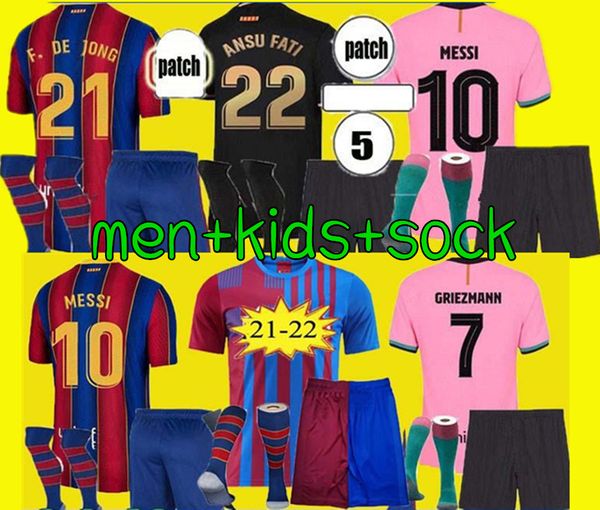 

21 22 barcelona kids soccer jersey kit 2021 2022 messi ansu fati camiseta futbol griezmann de jong men boy sest football shirt, Black