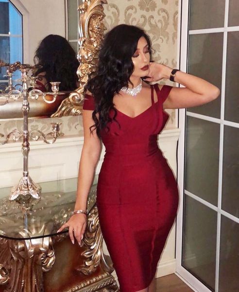 

wine red women v neck knee length bodycon party bandage dress plus size xl casual dresses, Black;gray