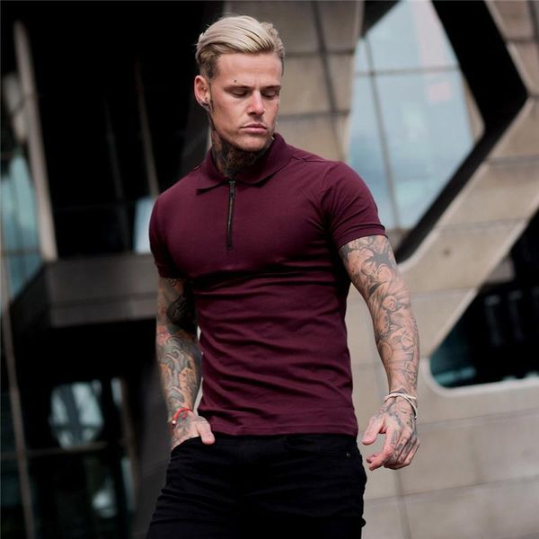

men's polos mens summer solid shirt short sleeve slim fit fashion streetwear men cotton fitness sports casual golf shirts, White;black