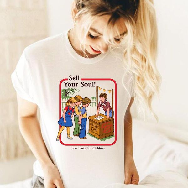 

women's t-shirt sell your soul women tshirt vintage short sleeve essential steven rhodes tee shirt cotton funny cartoons womens, White