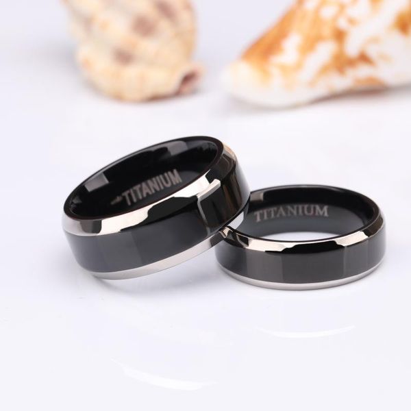 

wedding rings eamti men ring black luxury band pure titanium polished for women lover couple engagement jewelry size 4-size 14, Slivery;golden