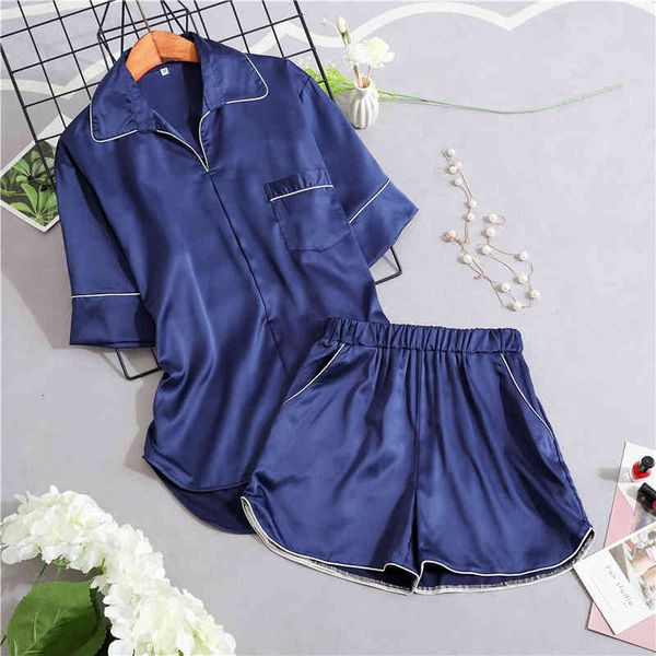 

women's sleepwear stain pajamas set woman summer 2 pieces pure color simple casual short-sleeved shorts pyjamas loung wear 83ct, Black;red