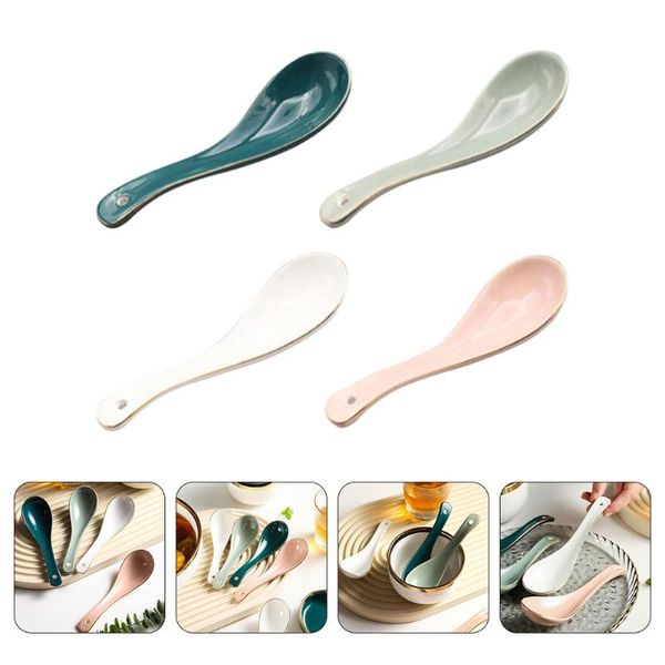 

forks 4pcs ceramic soup spoons multipurpose porridge (assorted color)