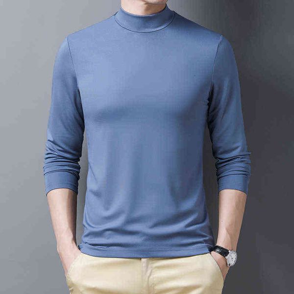 

mulberry silk long sleeve t-shirt autumn 2021 thin half high collar solid color fashion sweater men's bottoming shirt, White;black