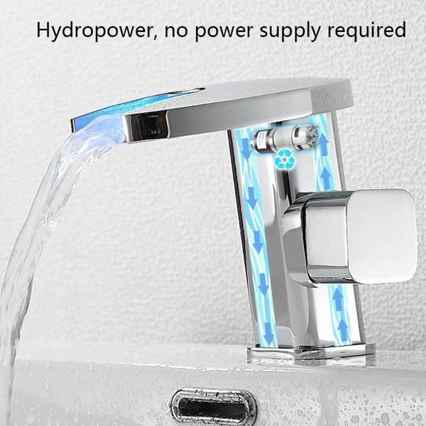 

bathroom sink faucets hydropower mixer tap color/temperature change waterfall spout w/o led faucet smart induction black/white/gold/ silver