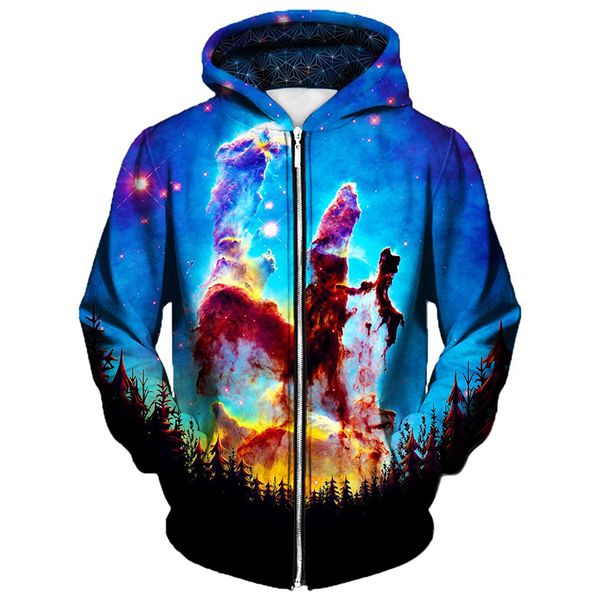 

electronic color sound pattern men s zip-up hoodie visual impact party punk goth round neck sweatshirt hoodie, Black