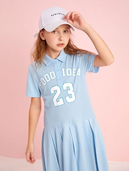 

girls letter graphic pleated hem dress she, Red;yellow