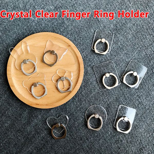 

crystal clear finger ring holder monts 360 degree cell phone stand bracket universal for iphone 12 samsung huawei xiaomi lg moto cellphone