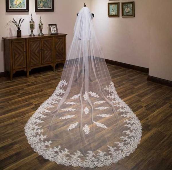

bridal veils luxury wedding /lace applique cathedral length veils, 3.5 m long veil, white vail, Black