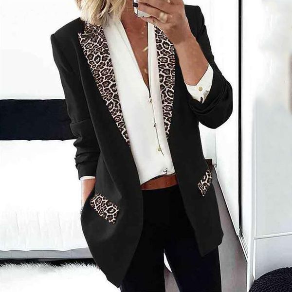 

women's suits & blazers trend women lapel leopard print jacket fashion autumn winter long sleeves blazer coat lady office casual elegan, White;black