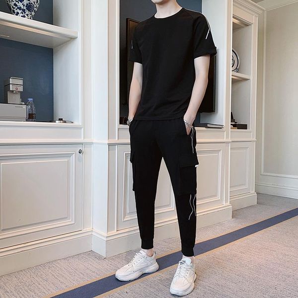 

men's tracksuits 2021 summer short-sleeved t-shirt suit casual korean version of the trend pure color youth fashion clothing, Gray