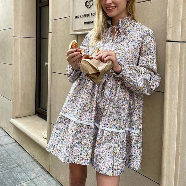 

casual dresses agong stand collar women fashion summer printed dress elegant long sleeve fold mini female ladies, Black;gray
