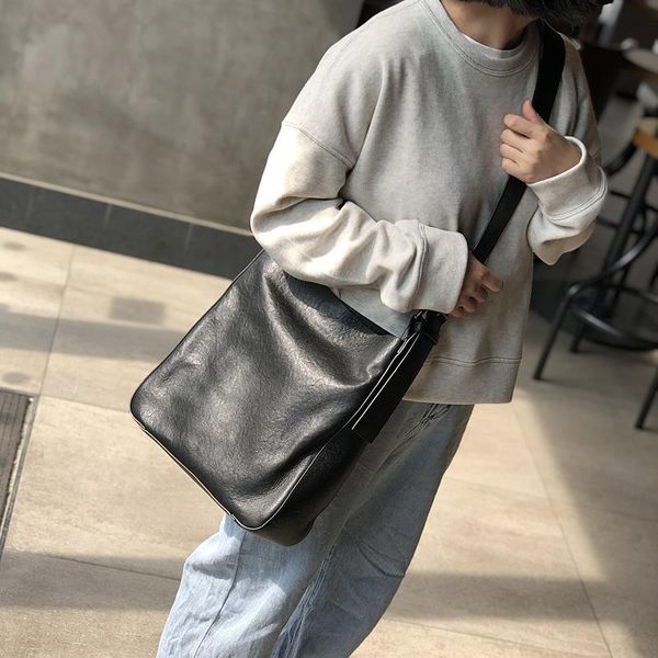

evening bags han edition temperament leather wide lead layer cowhide large capacity leisure women bucket bagretro solid color shoulder
