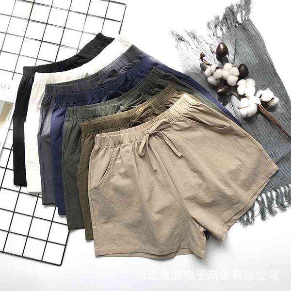 Summer Casual Algodão Linho Shorts Mulheres Plus Size Alto Cintura Shorts Fashion Calças Curtas Streetwear Shorts Mulheres 210518