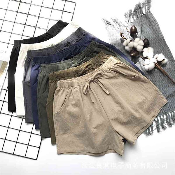 

summer casual cotton linen shorts women plus size high waist shorts fashion short pants streetwear women's shorts 210518, White;black