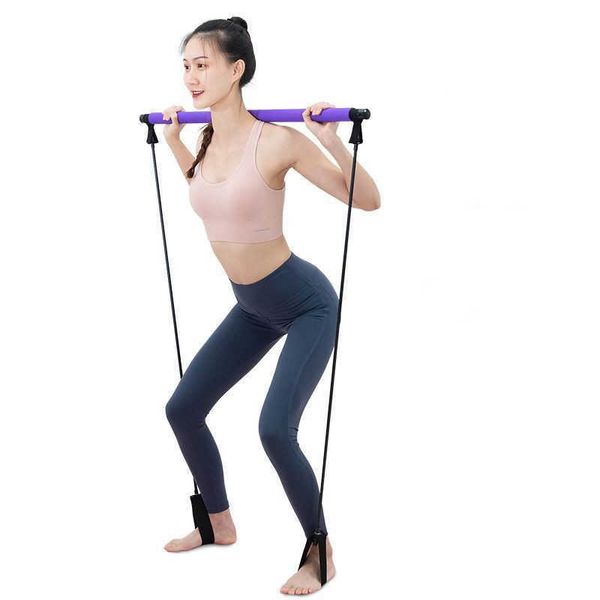 Pilates Bar Tragbare Fitness Yoga Ausrüstung Hause Multifunktionale Ziehen Elastische Einfache Seil Stretch Gürtel Abnehmbarer Rücken Trainer H1026