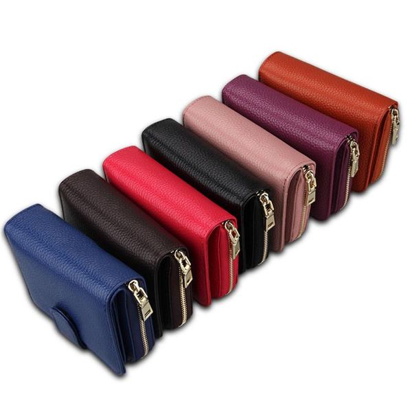 

wallets men and women leather short purse card holder bags ladies zipper clutch purses multifunction money bag, Red;black