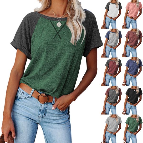 

slim loose 2021 new women's color matching cross loose short sve casual t-shirt, White