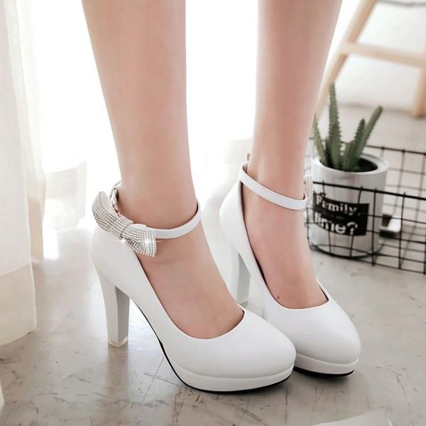 

dress shoes big size 11 12 13 14 platform heels women woman pumps ladies butterfly-knot buckle with round head and shallow heel, Black