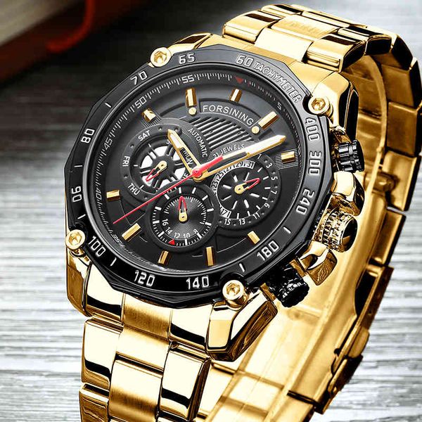

new gentlemen watches fire luxury automatic mechanical men fully steel business waterproof sports relogio masculino, Slivery;brown