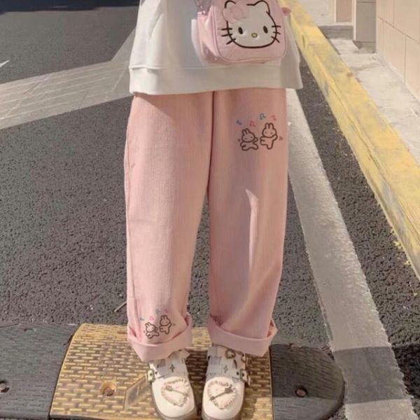 

korea ulzzang plaid pants loose casual large size fun vintage punk japanese kawaii straight women women's & capris, Black;white