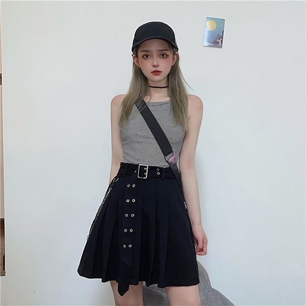 

spring summer women's skirts korean style solid color high waist pleated slim and thin short female ll609 210506, Black