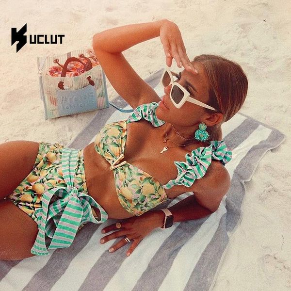 

women's swimwear two-pieces women floral push-up padded bra ruffles bandage bikini set swimsuit bathing suit beachwear biquini, White;black