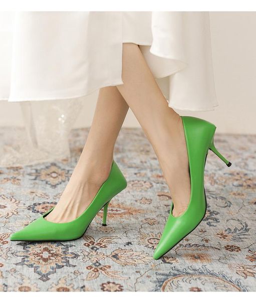

dress shoes women heels fashion party pumps summer autumn point toe lady high metal wedding green, Black