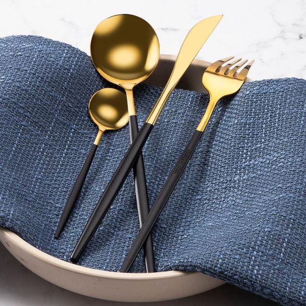 

dinnerware sets golden cutlery set 24pcs/6set knife spoon fork stainless steel
