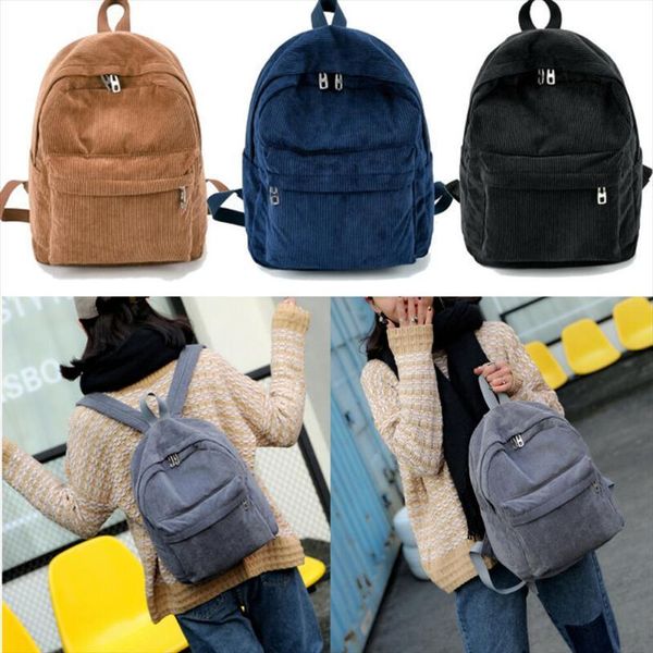 

women solid corduroy backpack simple tote school bags for teens shoulder travel