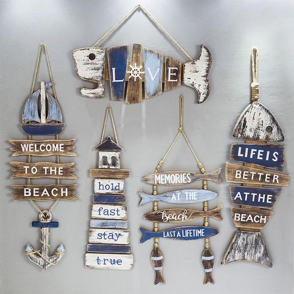

decorative objects & figurines ornaments wooden door wall hanging sign wood pendant seaside style home craft decor for party