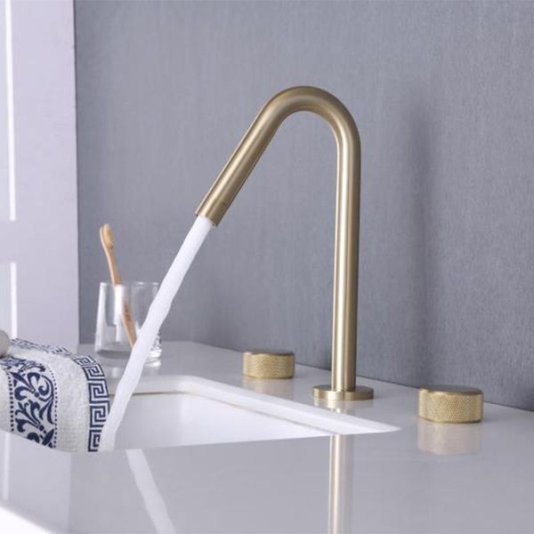 

luxury basin faucet brushed gold widespread bathroom sink 2 handles 3 holes facuet mixer taps cooper faucets