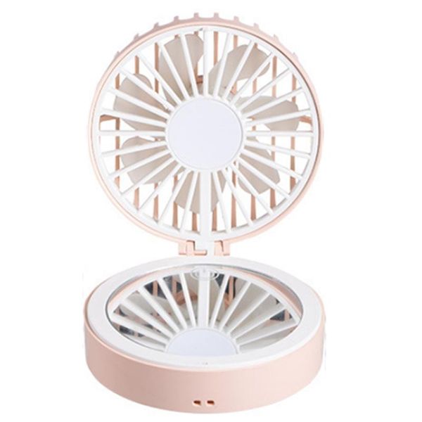 

electric fans cake makeup mirror small fan portable hanging neck folding press switch