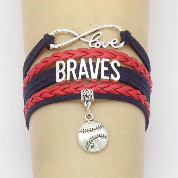

link, chain infinity love braves baseball bracelets sports round pendant charm handmade weave bangles for women men jewelry, Black