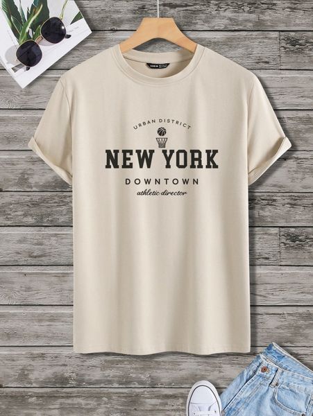 

men letter & basketball print tee a15k#, White;black