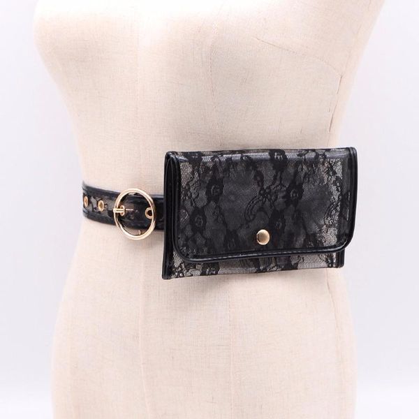 

belts fashion pvc tflower belt ransparent lace pocket bag women's small change guide women take round buckle, Black;brown
