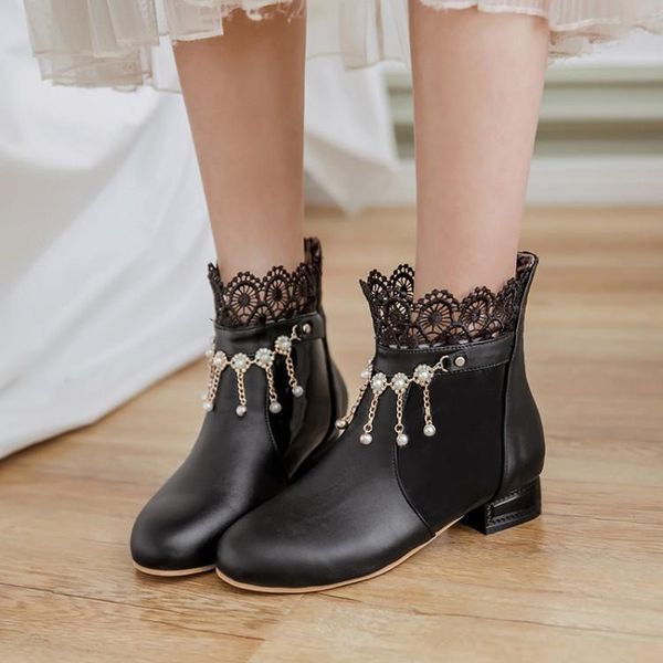 

boots big size 9 10 11 12 women shoes ankle for ladies beaded lace, Black