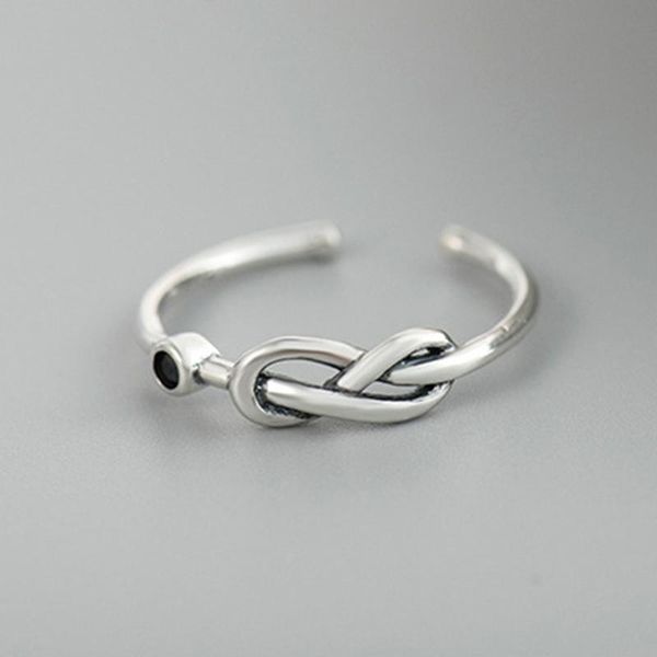 

cluster rings genuine s925 sterling silver ring for women selling knot design retro with clear black cz zirconia, Golden;silver
