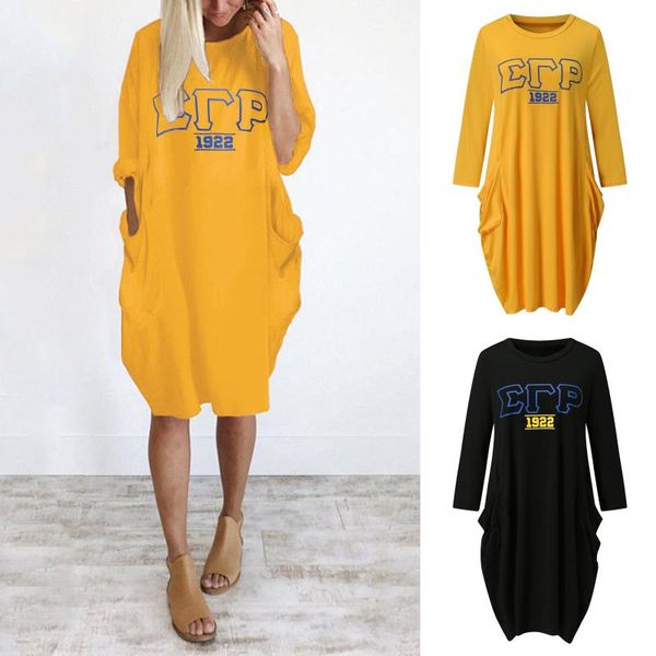 

casual dresses women's fashion letter printed pocket loose knee-length dress autumn long sleeve home holiday party vestidos, Black;gray