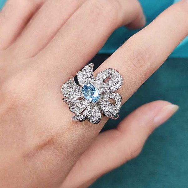 

natural sky blue z tiktok multi layered winding flower ring, live broadcast base, white jewelry can be reported, Golden;silver