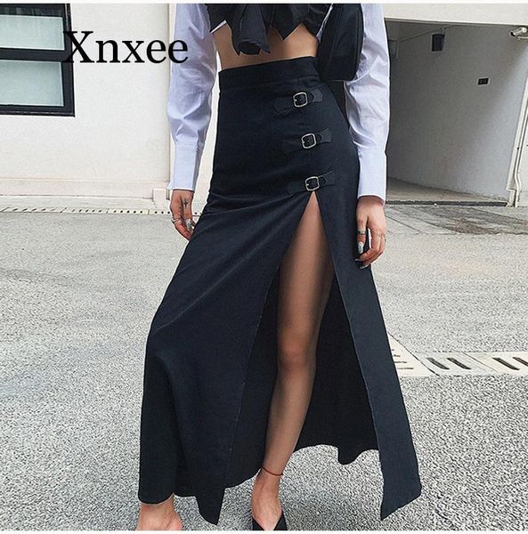 

skirts punk black high slit skirt long gothic autumn waist side split full clothes zipper 2021 streetwear women