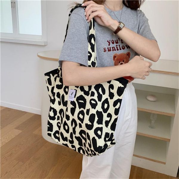 

storage bags leopard tote bag shopping large capacity canvas school girls fashion shoulder handbag for women