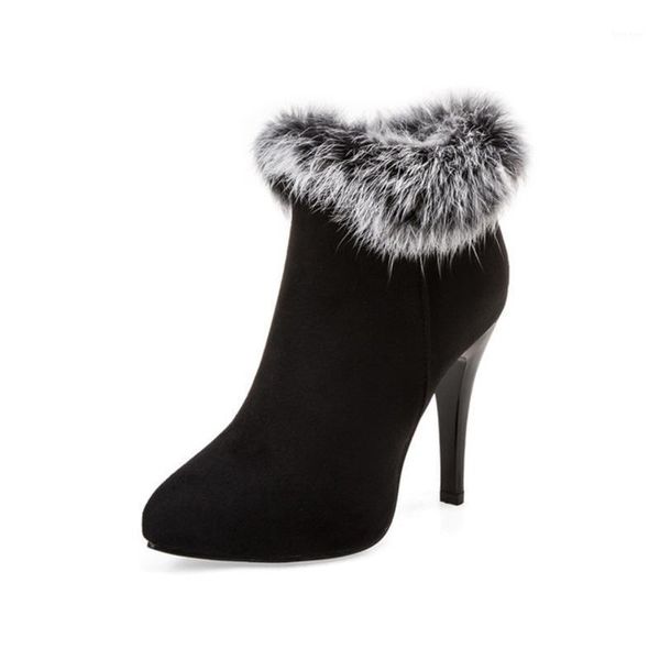

boots deat 2021 spring and summer fashion casual velvet pointed solid color large high heels plush short women's sh3051, Black