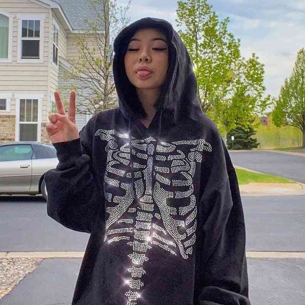 

dark wind breastbone drill loose hooded pullover long sleeve sweater 2021 autumn new women's wear, Black