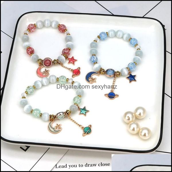 

jewelry custom handmade moon star natural stone crystal bohemia chakra bracelet bracelets for women boho love thread bangles beaded, strands, Black